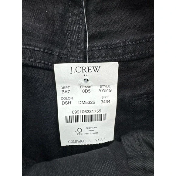 NWT J. Crew Straight Signature Flex Denim Jeans Dark Shadow Mens Size 34 x 34 Slim Straight
